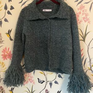 Zara Fuzzy Green Cardigan